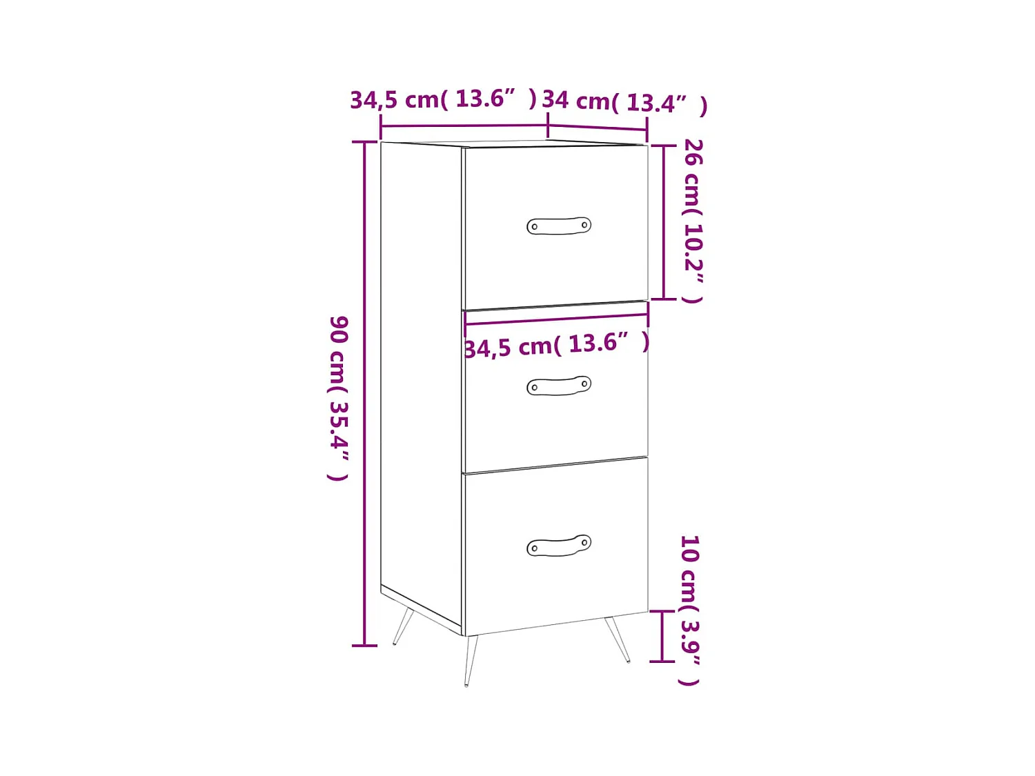 Buffet Gris béton 34,5x34x90 cm Bois d'ingénierie