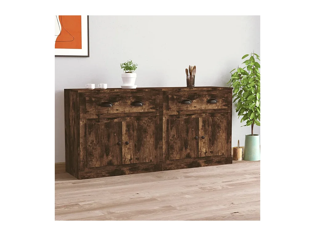 Buffets 2 pcs chêne fumé bois d'ingénierie
