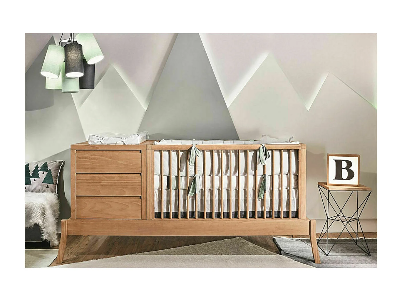 Lit évolutif bébé combiné avec matelas 70x120 cm bois massif bois SYA