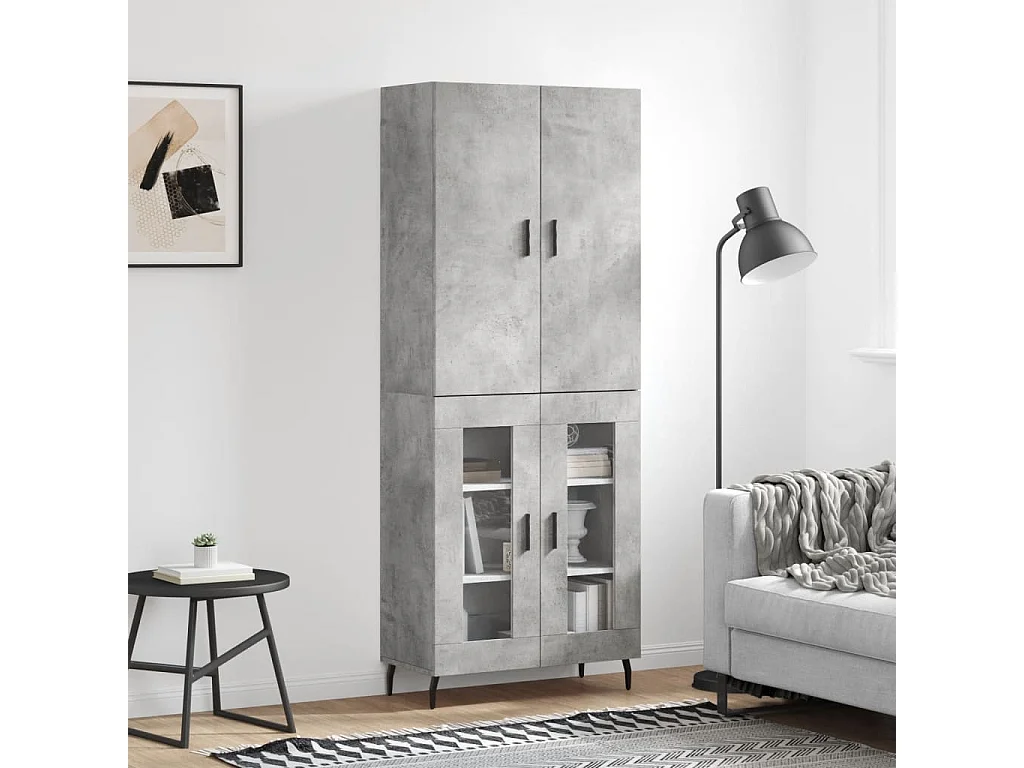 Buffet haut Gris béton 69,5x34x180 cm Bois d'ingénierie