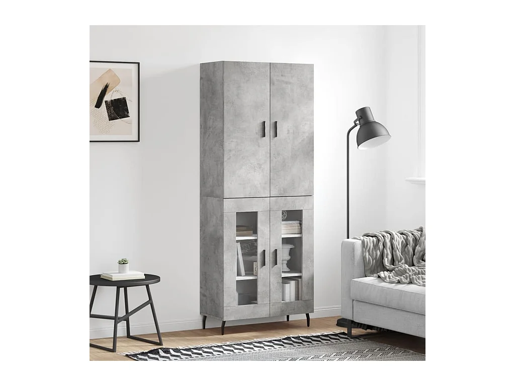 Hoge kast 69,5x34x180 cm bewerkt hout betongrijs