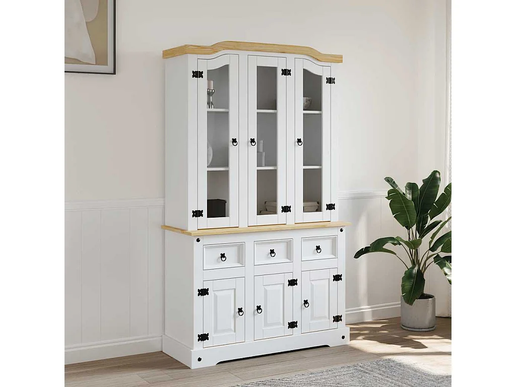 Aparador Corona madera maciza pino mexicano blanco 112x43x196cm