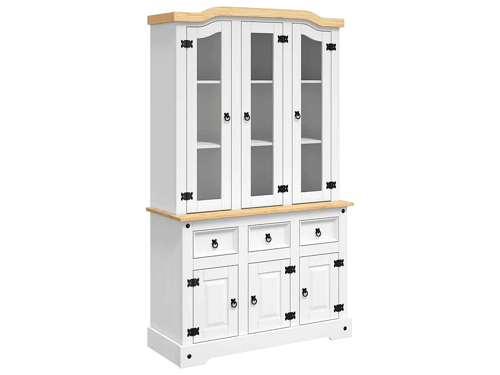 Buffet haut Corona blanc 112x43x196 cm bois massif pin mexicain