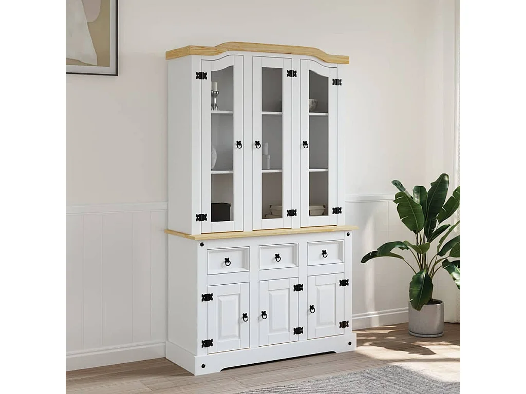 Buffet haut Corona blanc 112x43x196 cm bois massif pin mexicain