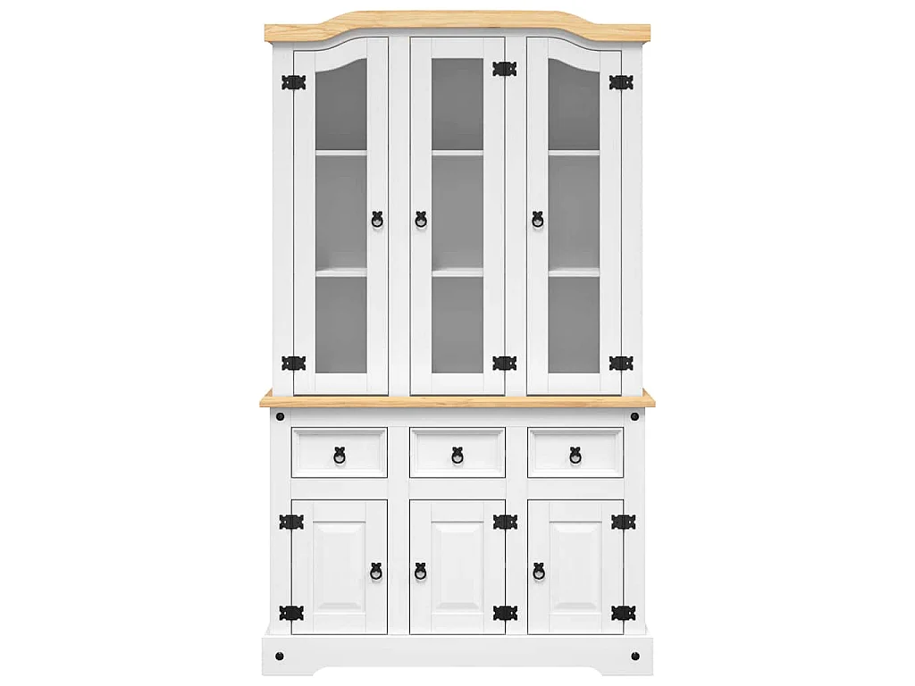 Buffet haut Corona blanc 112x43x196 cm bois massif pin mexicain