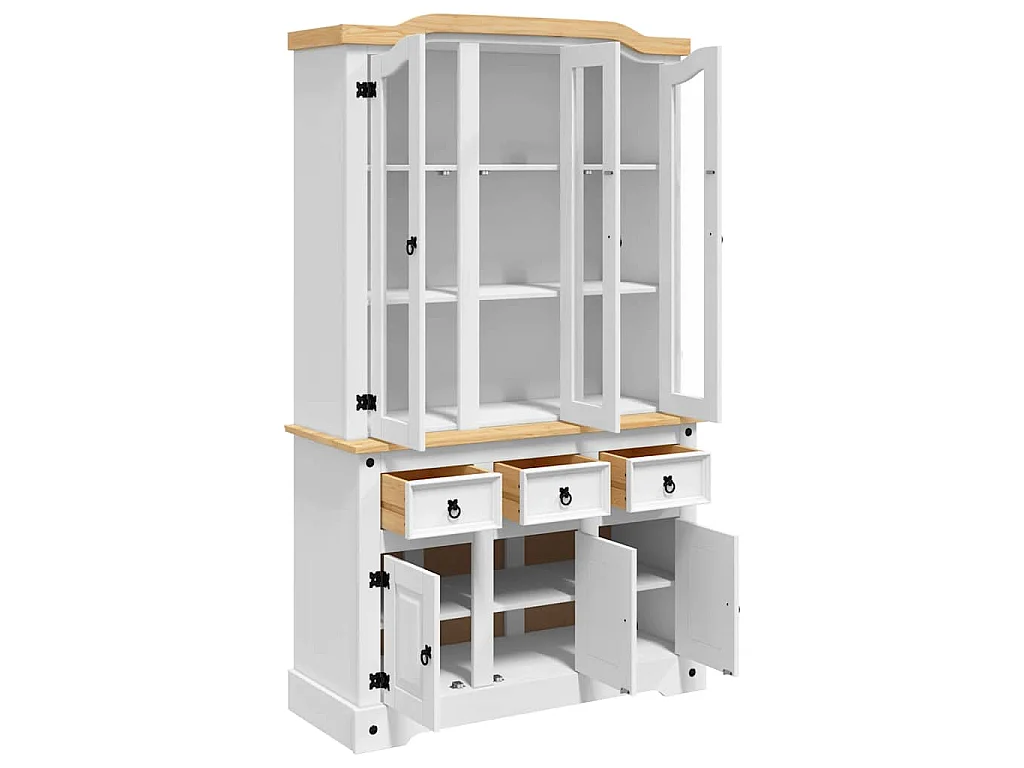 Buffet haut Corona blanc 112x43x196 cm bois massif pin mexicain