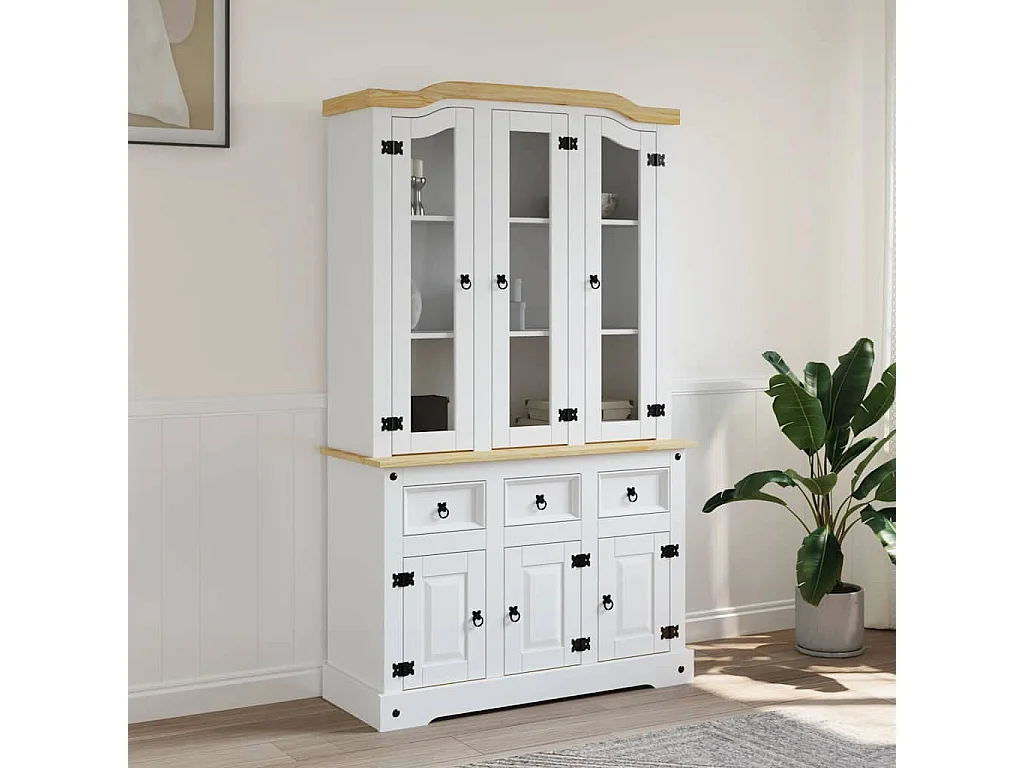 Buffet haut Corona blanc 112x43x196 cm bois massif pin mexicain