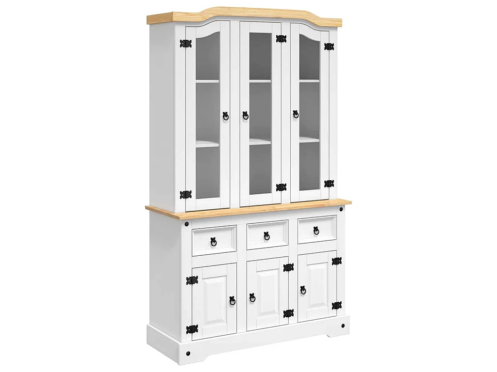 Buffet haut Corona blanc 112x43x191,5 cm bois massif pin mexicain