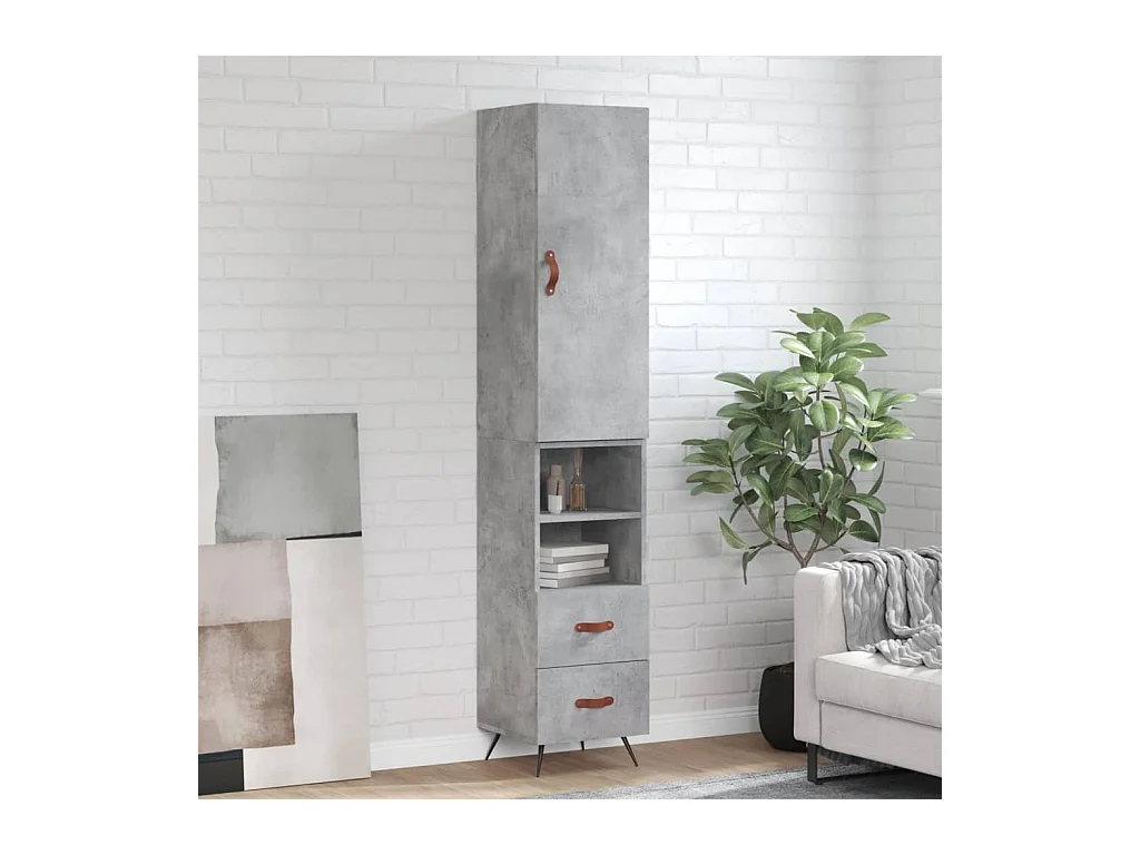 Buffet haut Gris béton 34,5x34x180 cm Bois d'ingénierie
