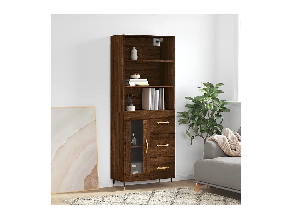 Hoge kast 69,5x34x180 cm bewerkt hout bruin eikenkleur