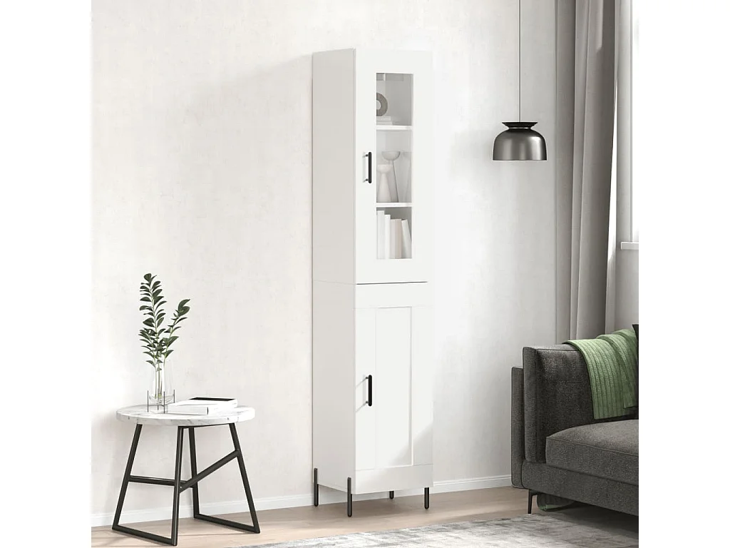 Hoge kast 34,5x34x180 cm bewerkt hout hoogglans wit