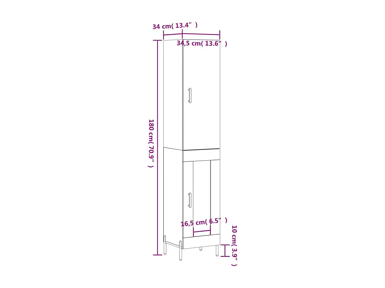 Highboard Hochglanz-Weiß 34,5x34x180 cm Holzwerkstoff