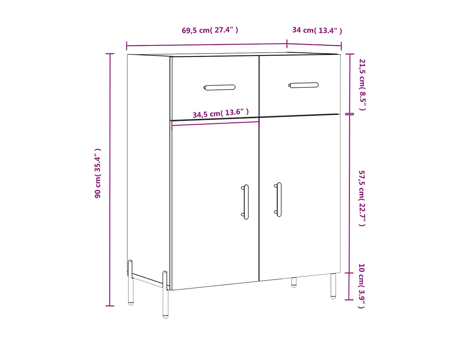 Credenza Grigio Cemento 69,5x34x90 cm in Legno Multistrato