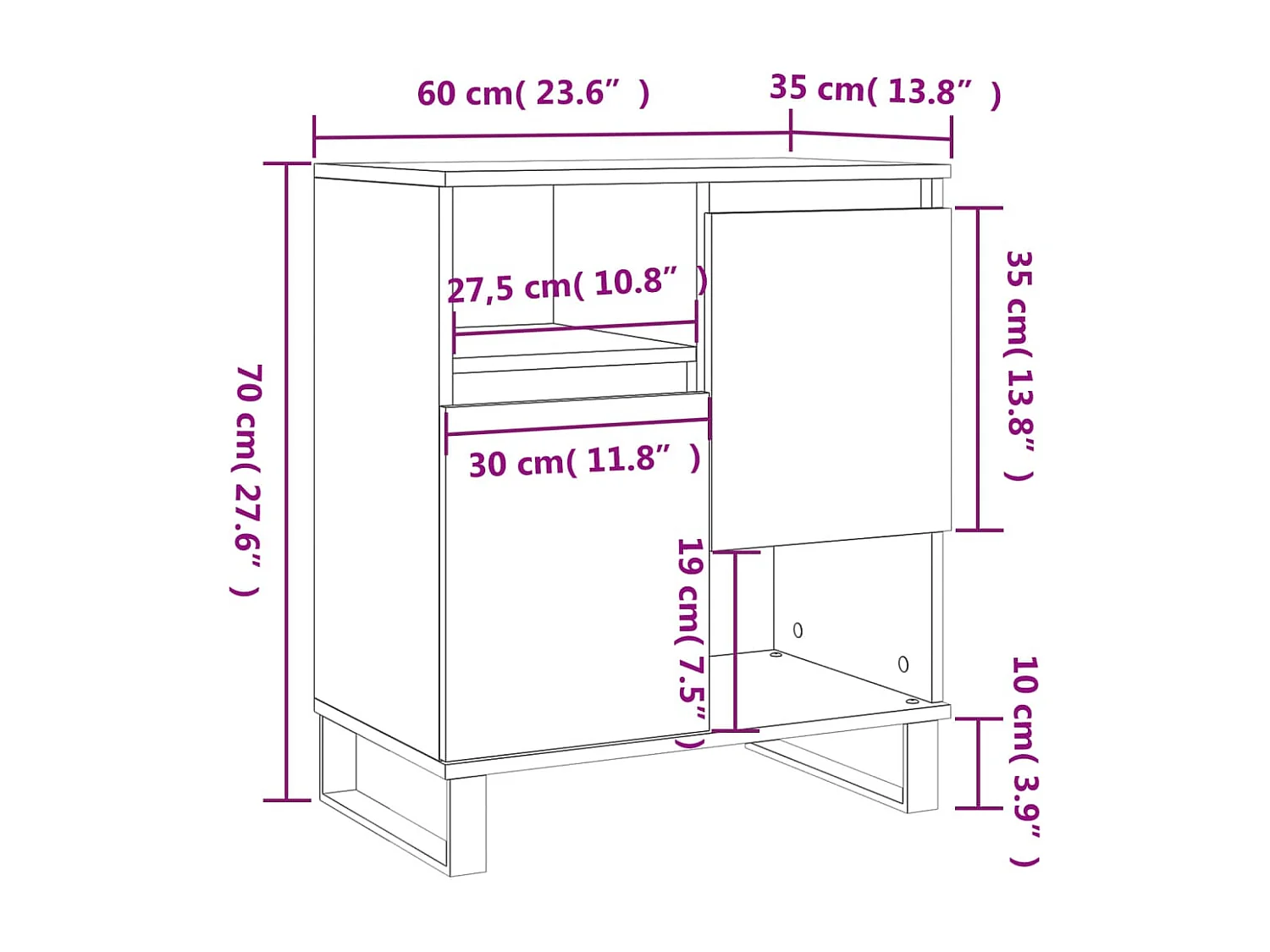 Buffet Sonoma gris 60x35x70 cm Bois d'ingénierie