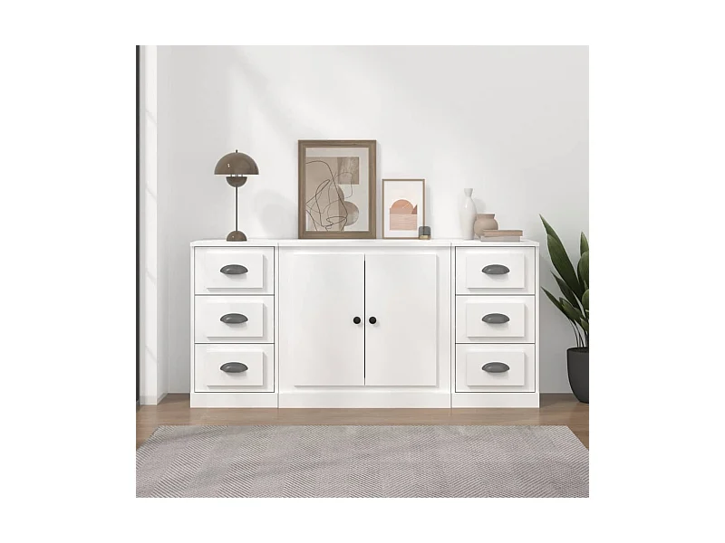 Buffets 3 pcs Blanc Bois d'ingénierie