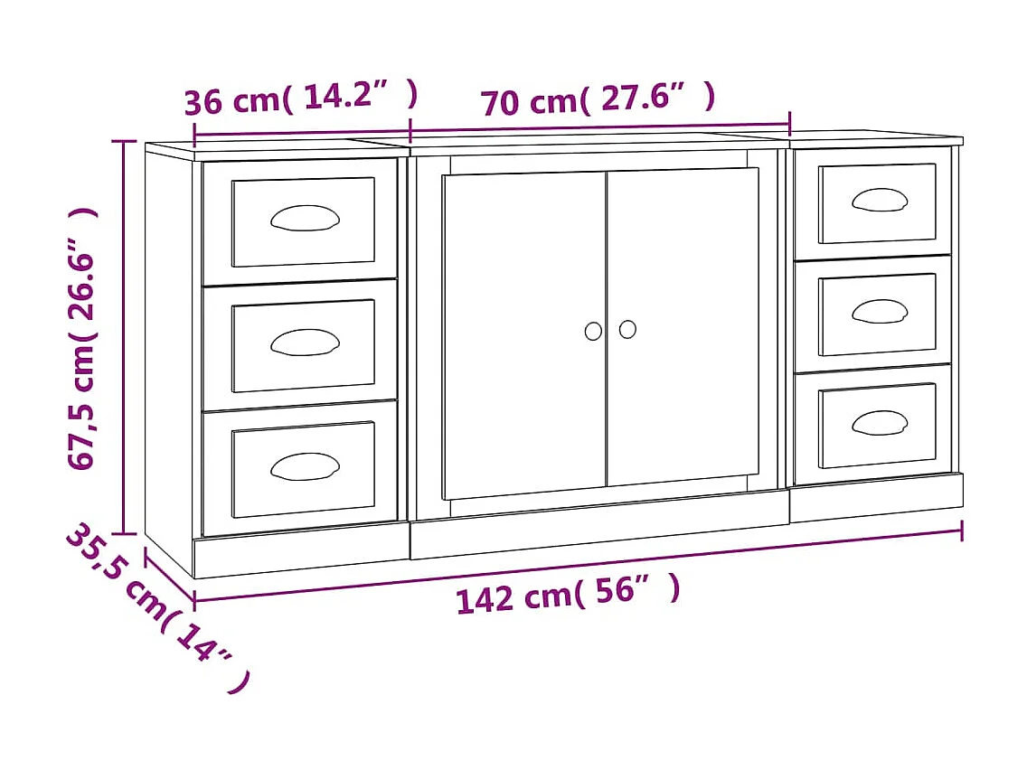 Buffets 3 pcs Blanc Bois d'ingénierie