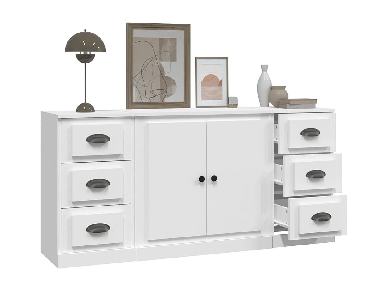 Buffets 3 pcs Blanc Bois d'ingénierie