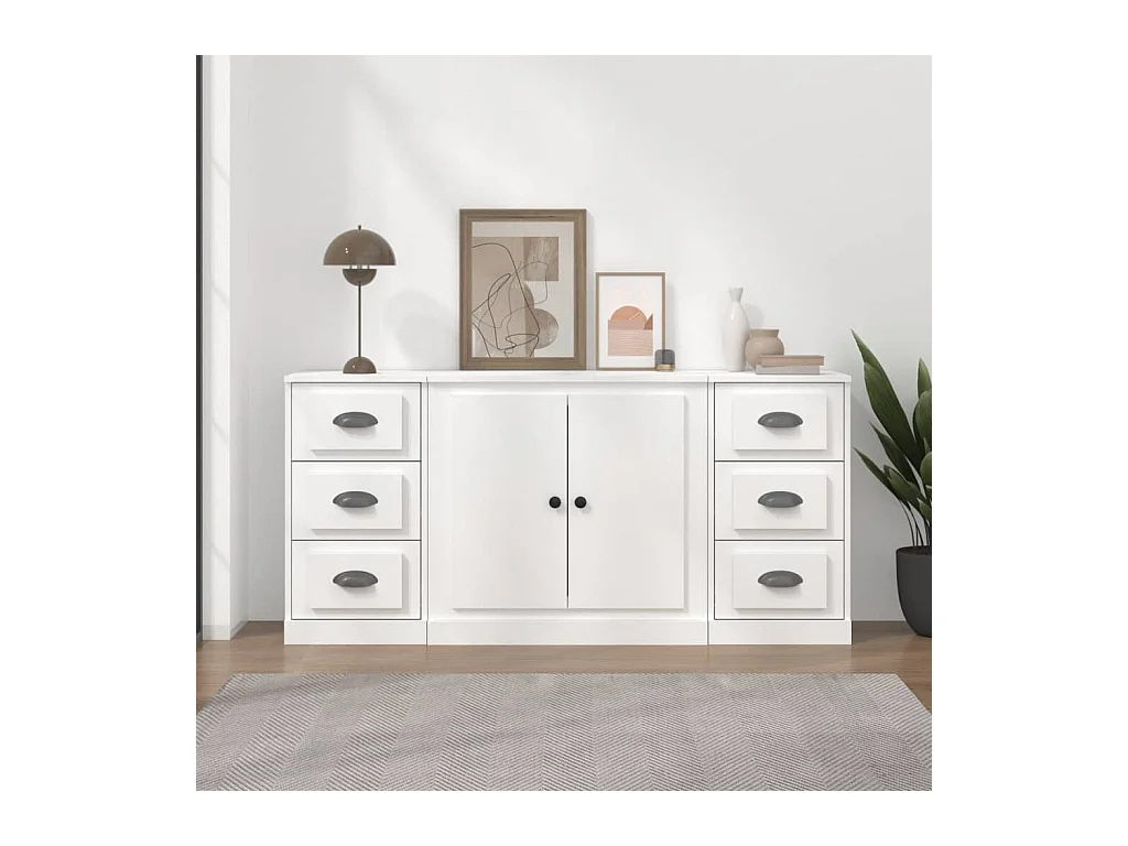 Buffets 3 pcs Blanc Bois d'ingénierie
