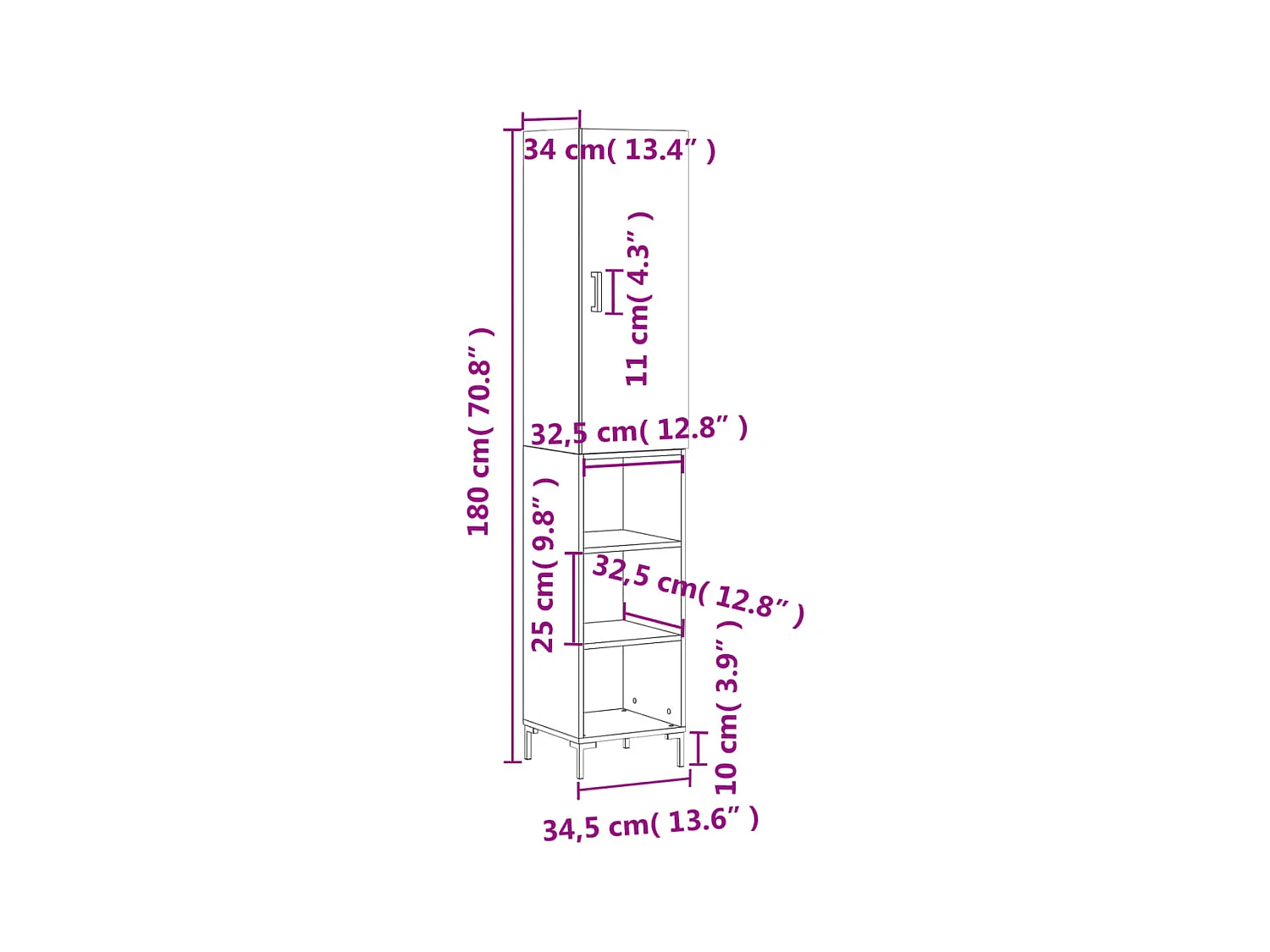 Buffet haut Chêne fumé 34,5x34x180 cm Bois d'ingénierie