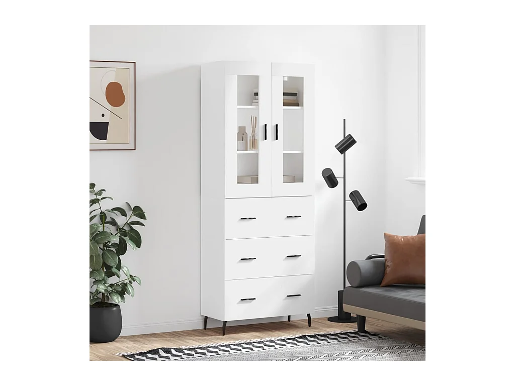 Buffet haut Blanc 69,5x34x180 cm Bois d'ingénierie