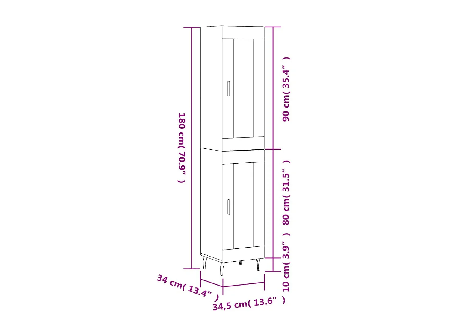 Buffet haut Blanc 34,5x34x180 cm Bois d'ingénierie