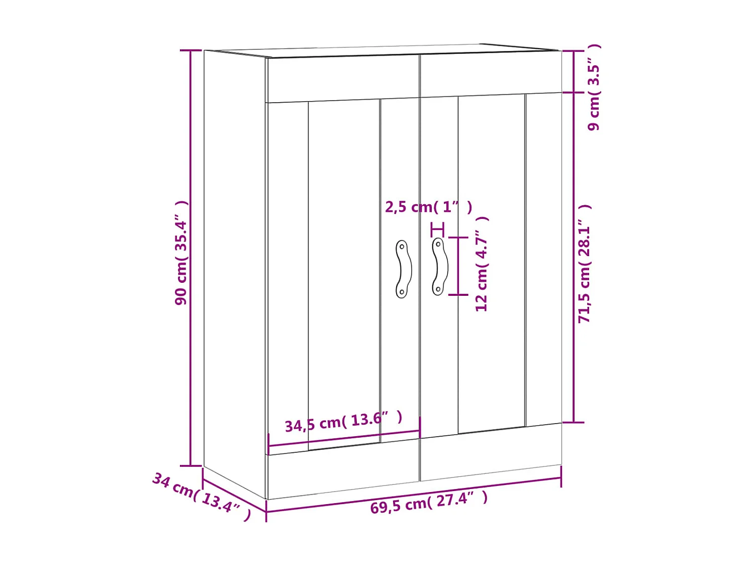Wandschrank Betongrau 69,5x34x90 cm Holzwerkstoff