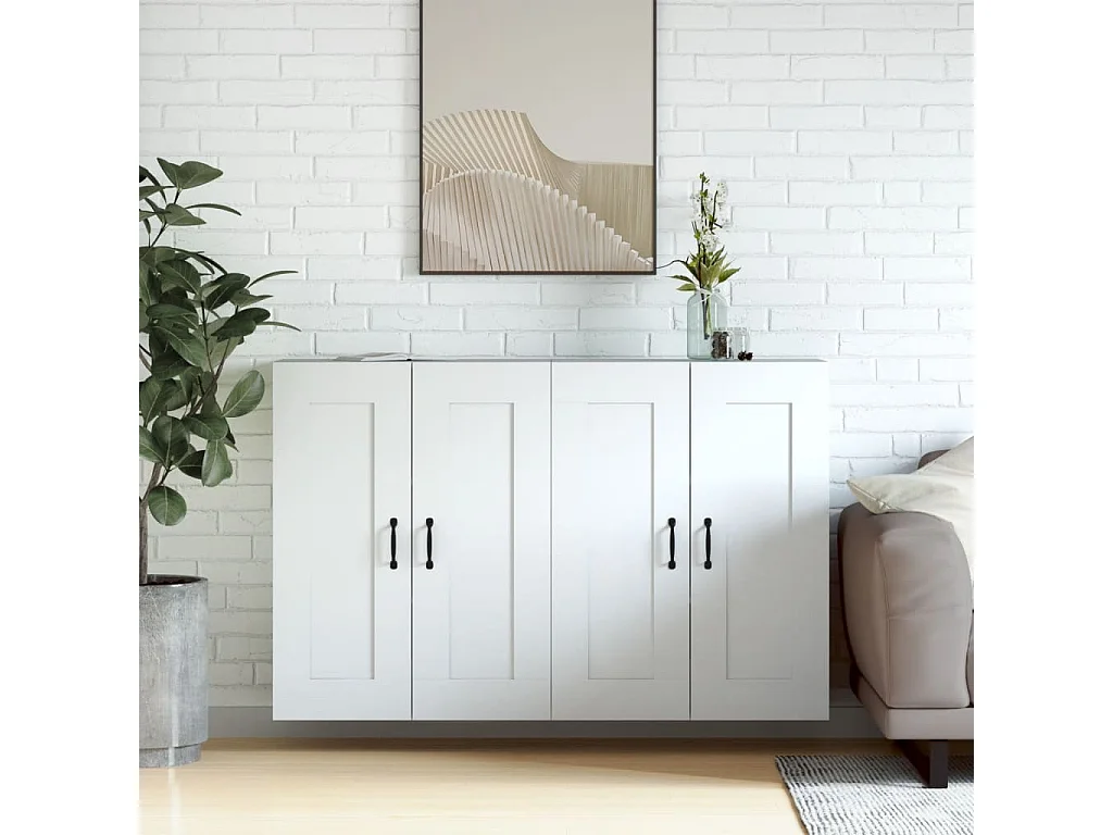 Armoires murales 2 pcs blanc bois d'ingénierie