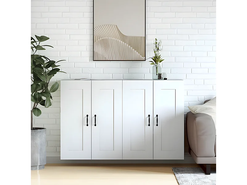 Armoires murales 2 pcs blanc bois d'ingénierie