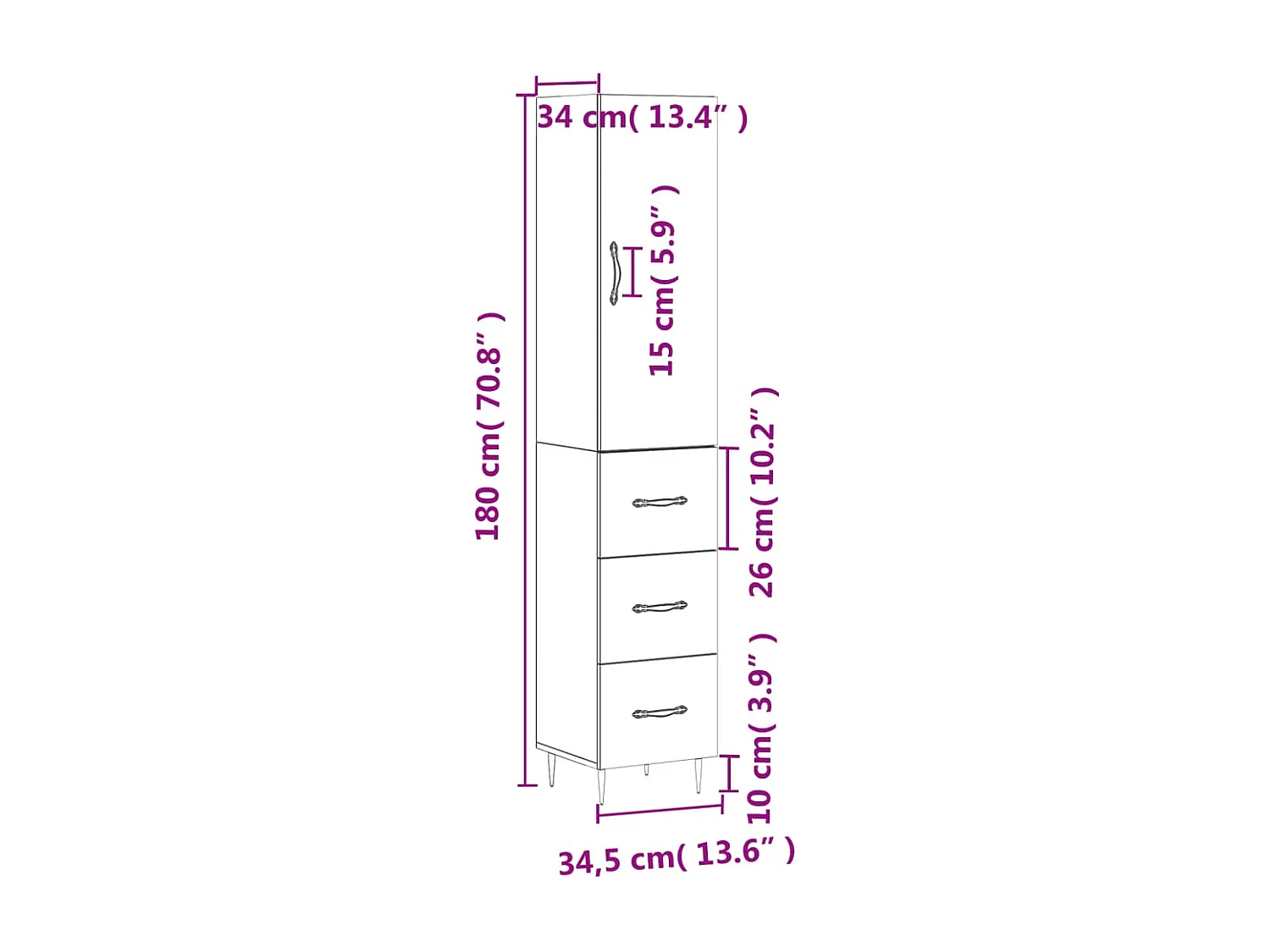 Buffet haut Chêne fumé 34,5x34x180 cm Bois d'ingénierie