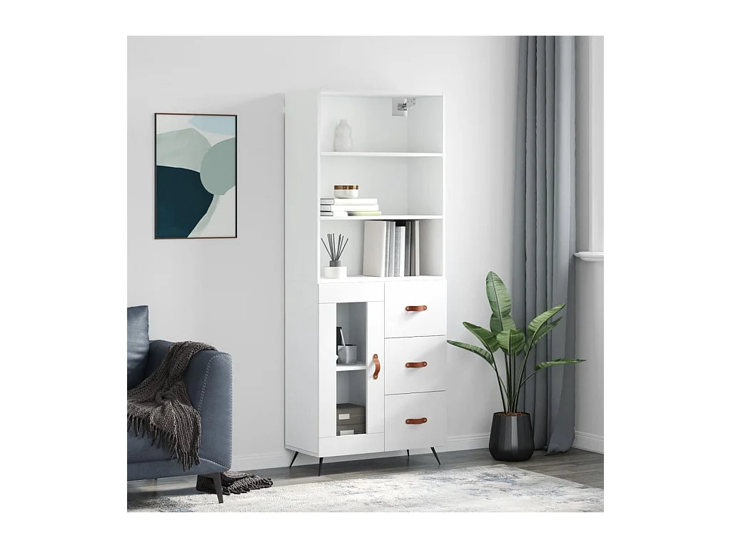 Buffet haut Blanc 69,5x34x180 cm Bois d'ingénierie
