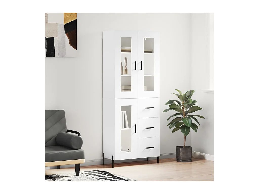 Credenza Bianca 69,5x34x180 cm in Legno Multistrato