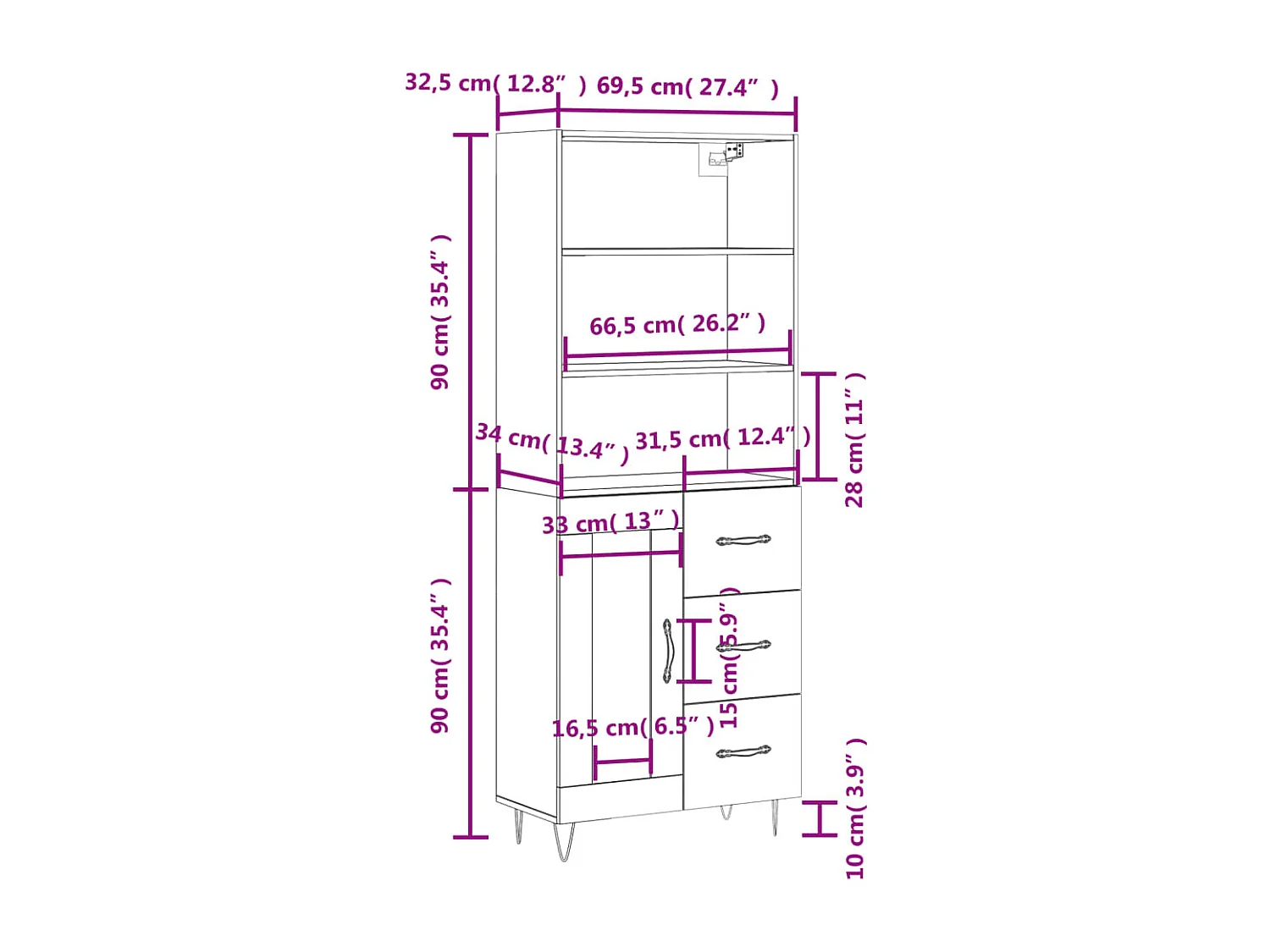 Buffet haut Chêne sonoma 69,5x34x180 cm Bois d'ingénierie