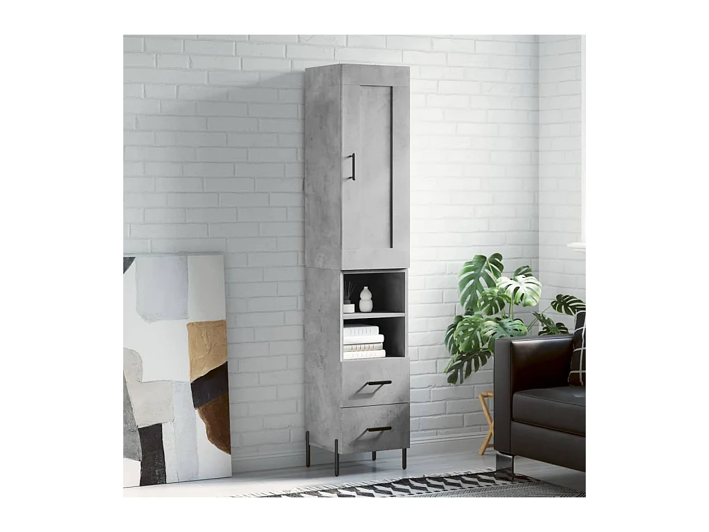 Buffet haut Gris béton 34,5x34x180 cm Bois d'ingénierie