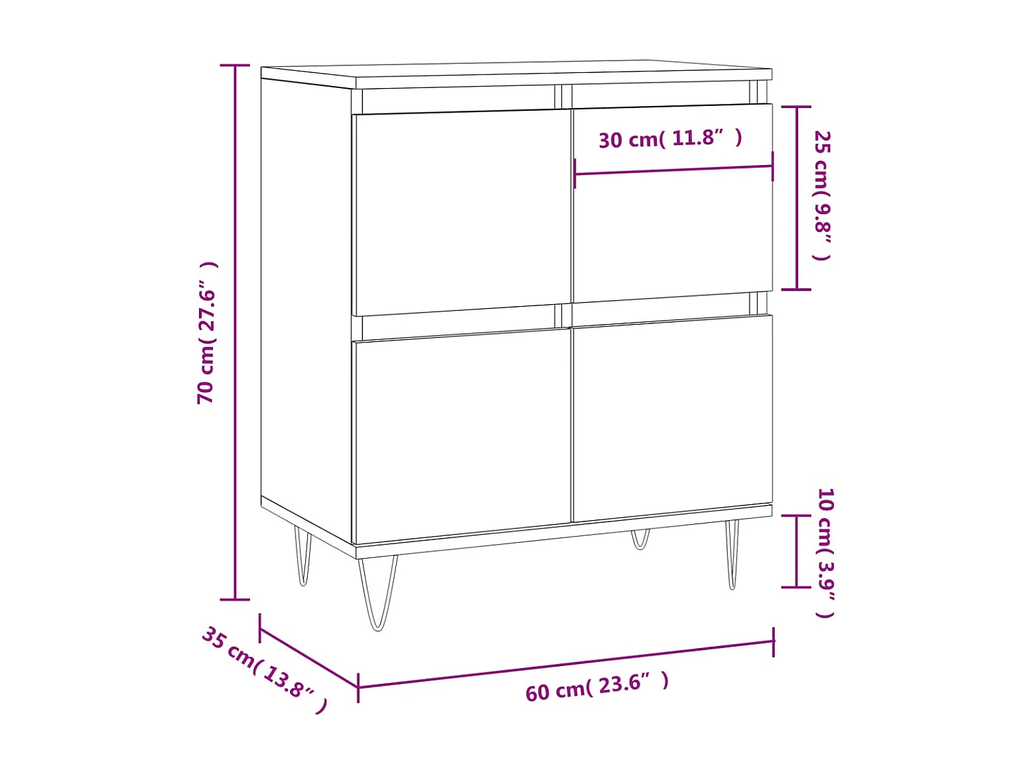 Dressoir 60x35x70 cm bewerkt hout wit