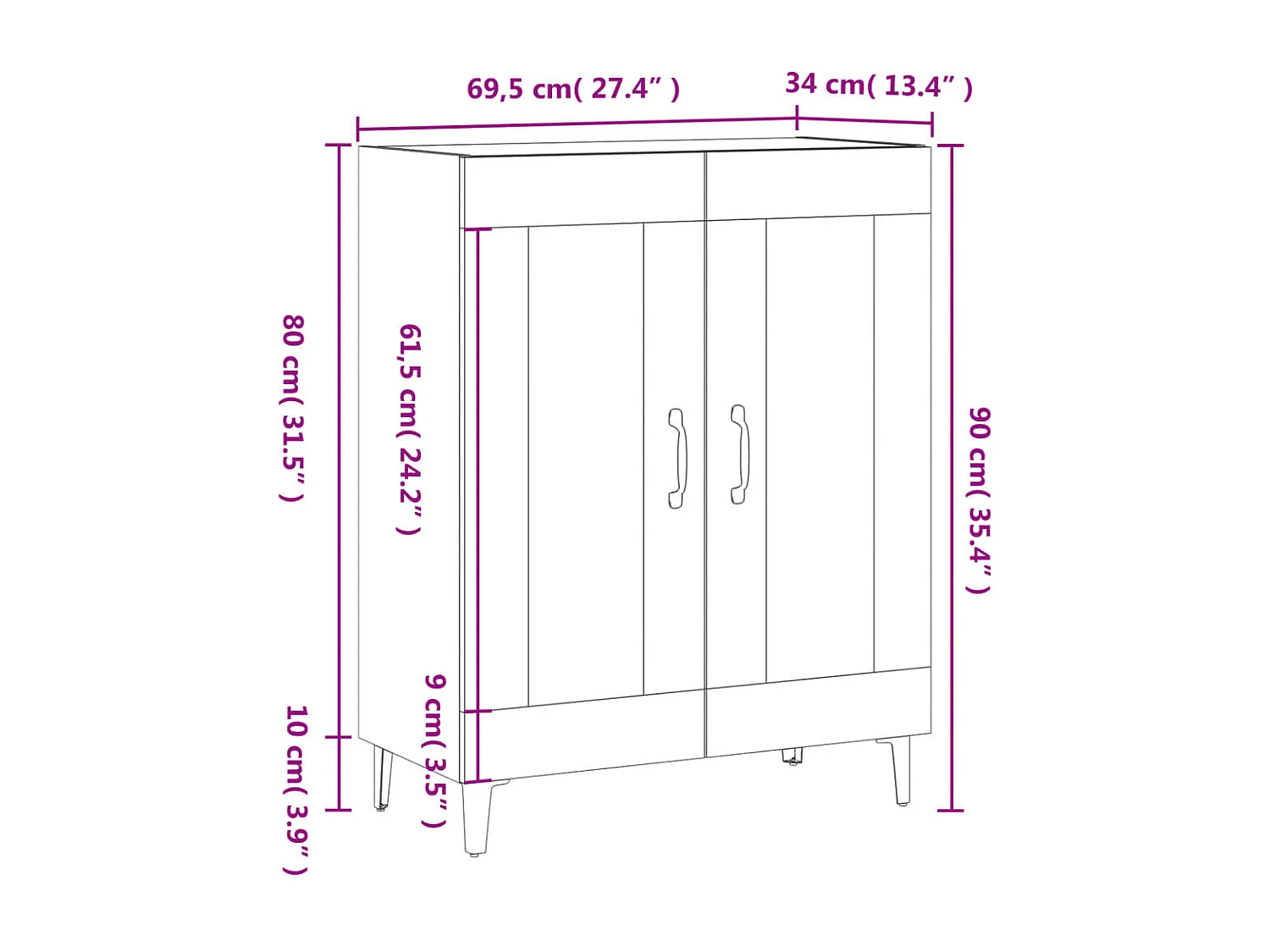 Buffet noir 69,5x34x90 cm bois d'ingénierie