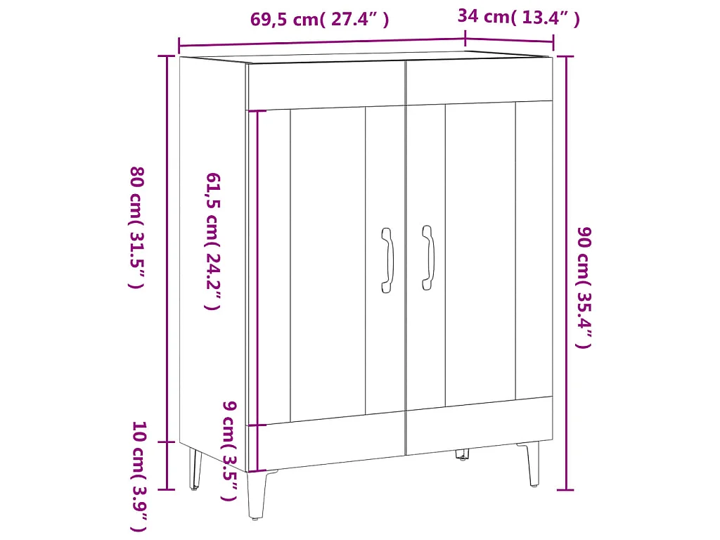 Buffet noir 69,5x34x90 cm bois d'ingénierie