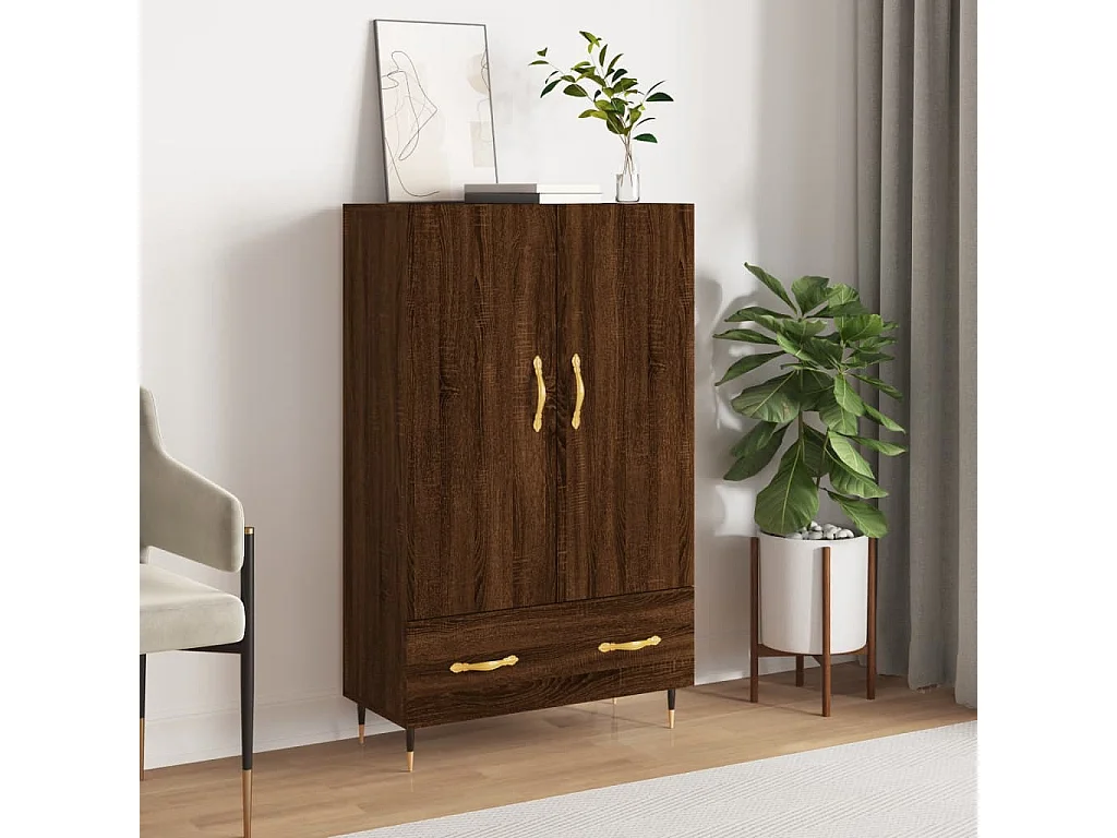 Buffet haut chêne marron 69,5x31x115 cm bois d'ingénierie