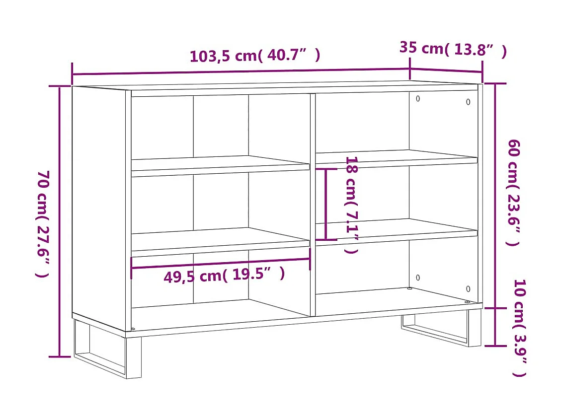 Sideboard Hochglanz-Weiß 103,5x35x70 cm Holzwerkstoff