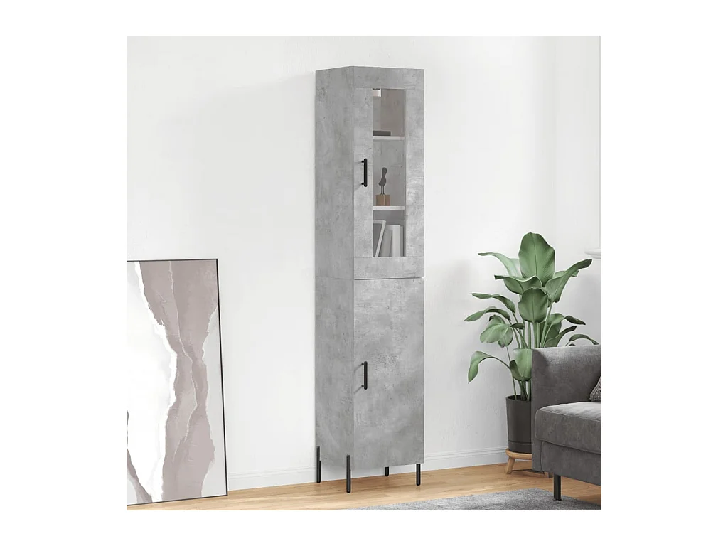 Buffet haut Gris béton 34,5x34x180 cm Bois d'ingénierie