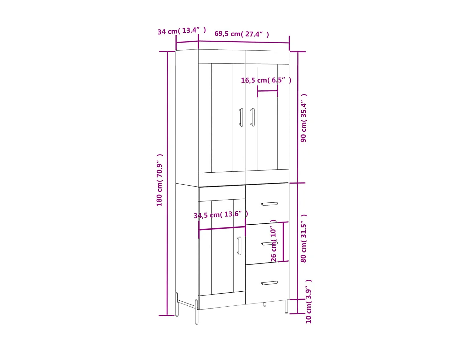 Armário alto 69,5x34x180 cm derivados de madeira cinza cimento