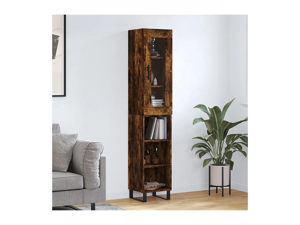 Buffet haut Chêne fumé 34,5x34x180 cm Bois d'ingénierie