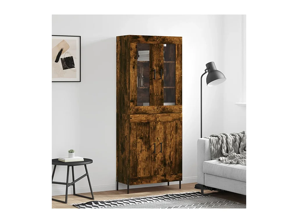 Buffet haut Chêne fumé 69,5x34x180 cm Bois d'ingénierie