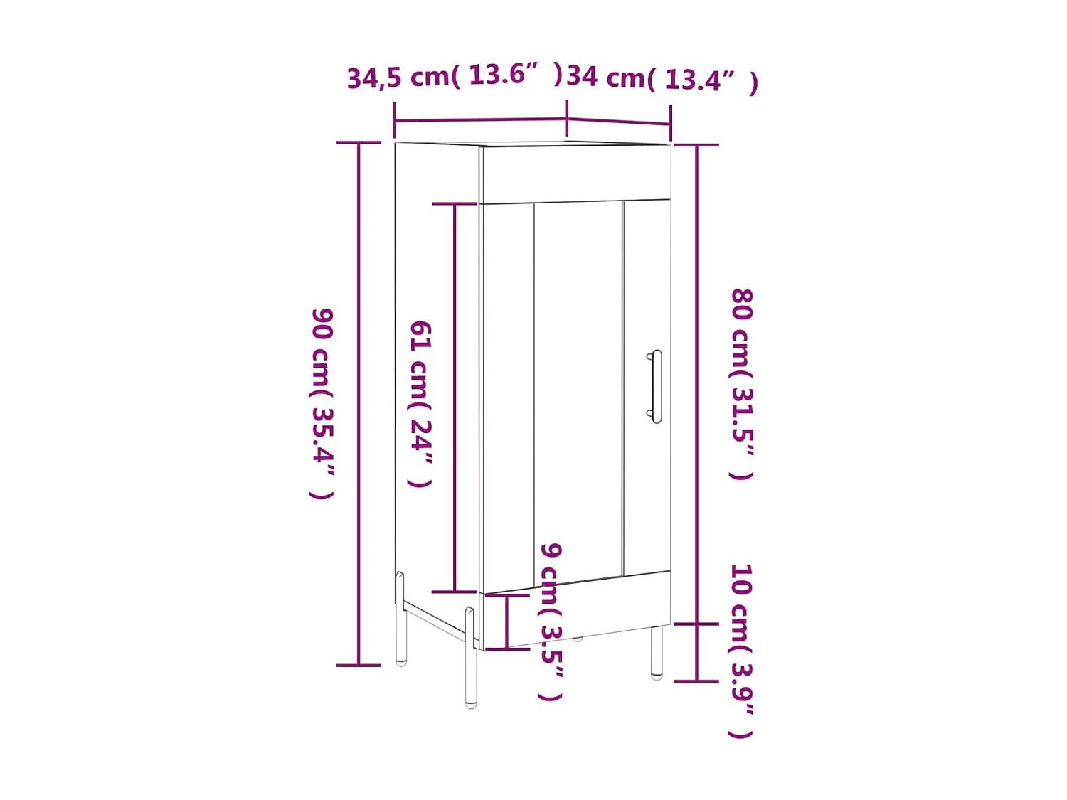 Buffet Blanc brillant 34,5x34x90 cm Bois d'ingénierie