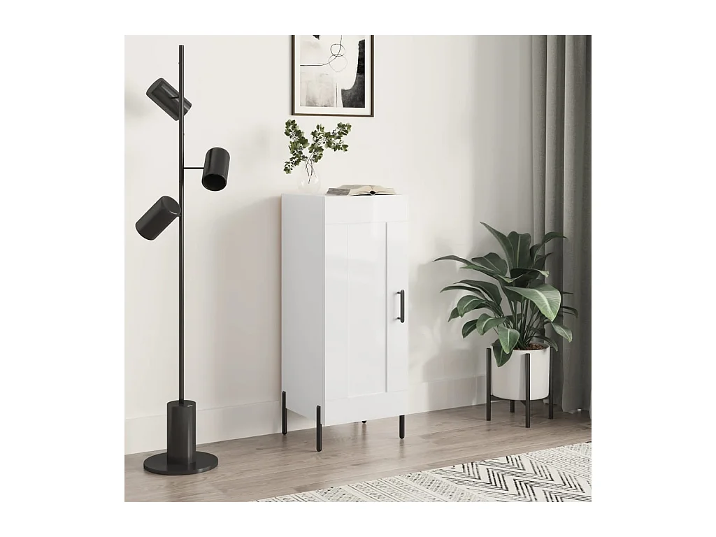 Credenza Bianco Lucido 34,5x34x90 cm in Legno Multistrato