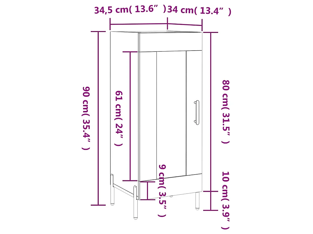 Dressoir 34,5x34x90 cm bewerkt hout hoogglans wit