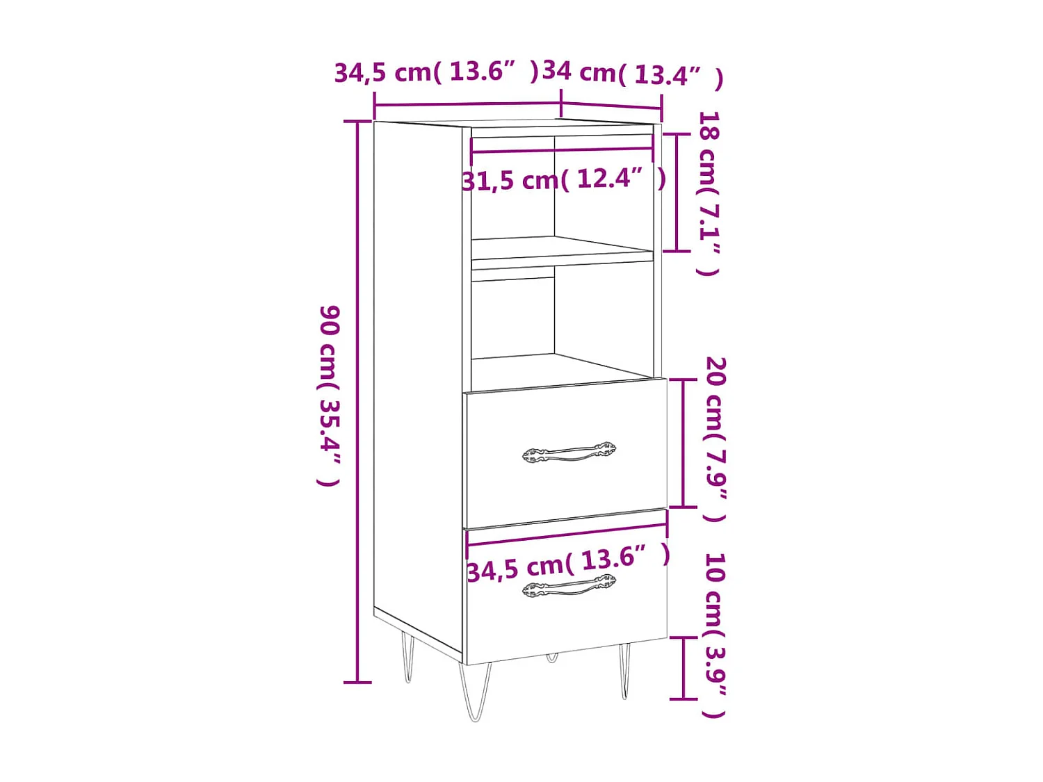 Sideboard Weiß 34,5x34x90 cm Holzwerkstoff