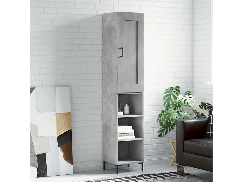 Buffet haut Gris béton 34,5x34x180 cm Bois d'ingénierie
