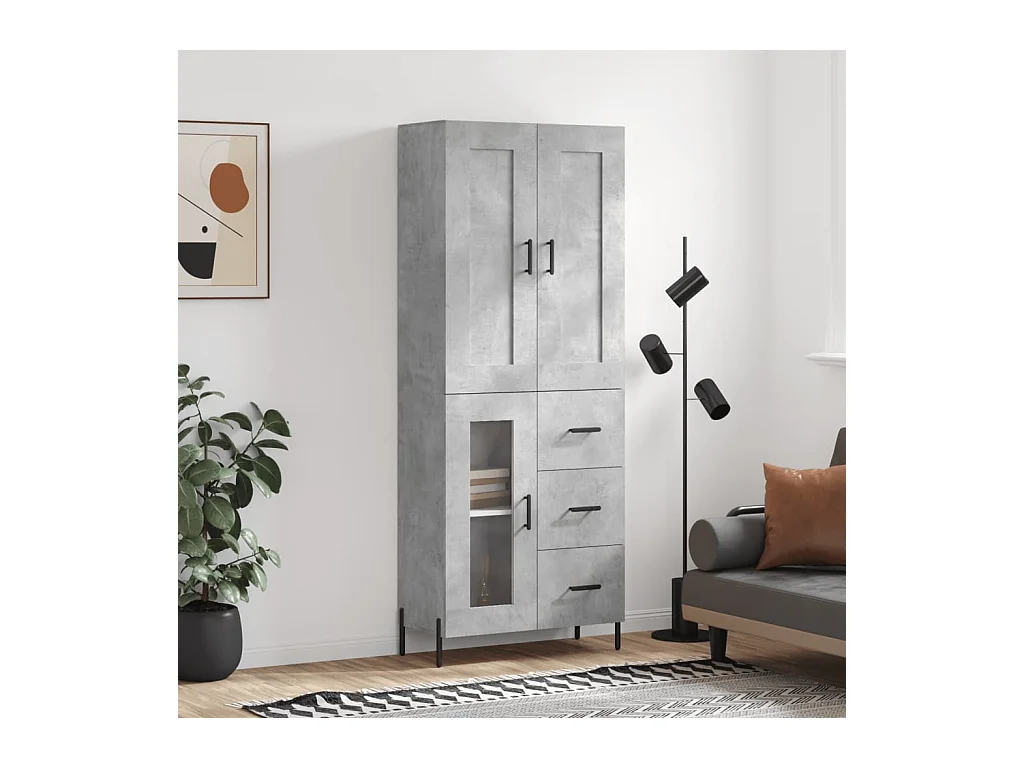 Hoge kast 69,5x34x180 cm bewerkt hout betongrijs