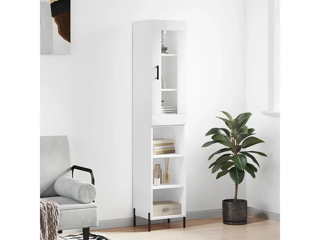 Armário alto 34,5x34x180 cm madeira processada branco brilhante