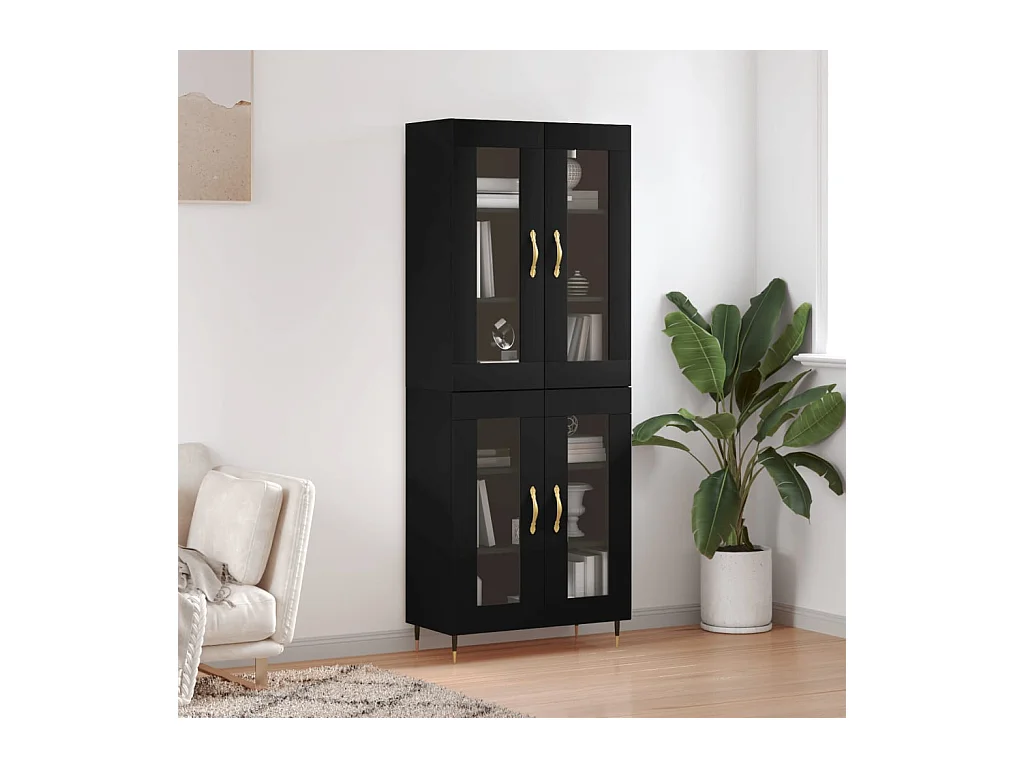 Buffet haut Noir 69,5x34x180 cm Bois d'ingénierie